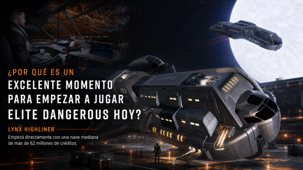 Lynx Highliner de Elite Dangerous en el espacio, nave mediana ideal para empezar a jugar y avanzar más rápido en el mid game