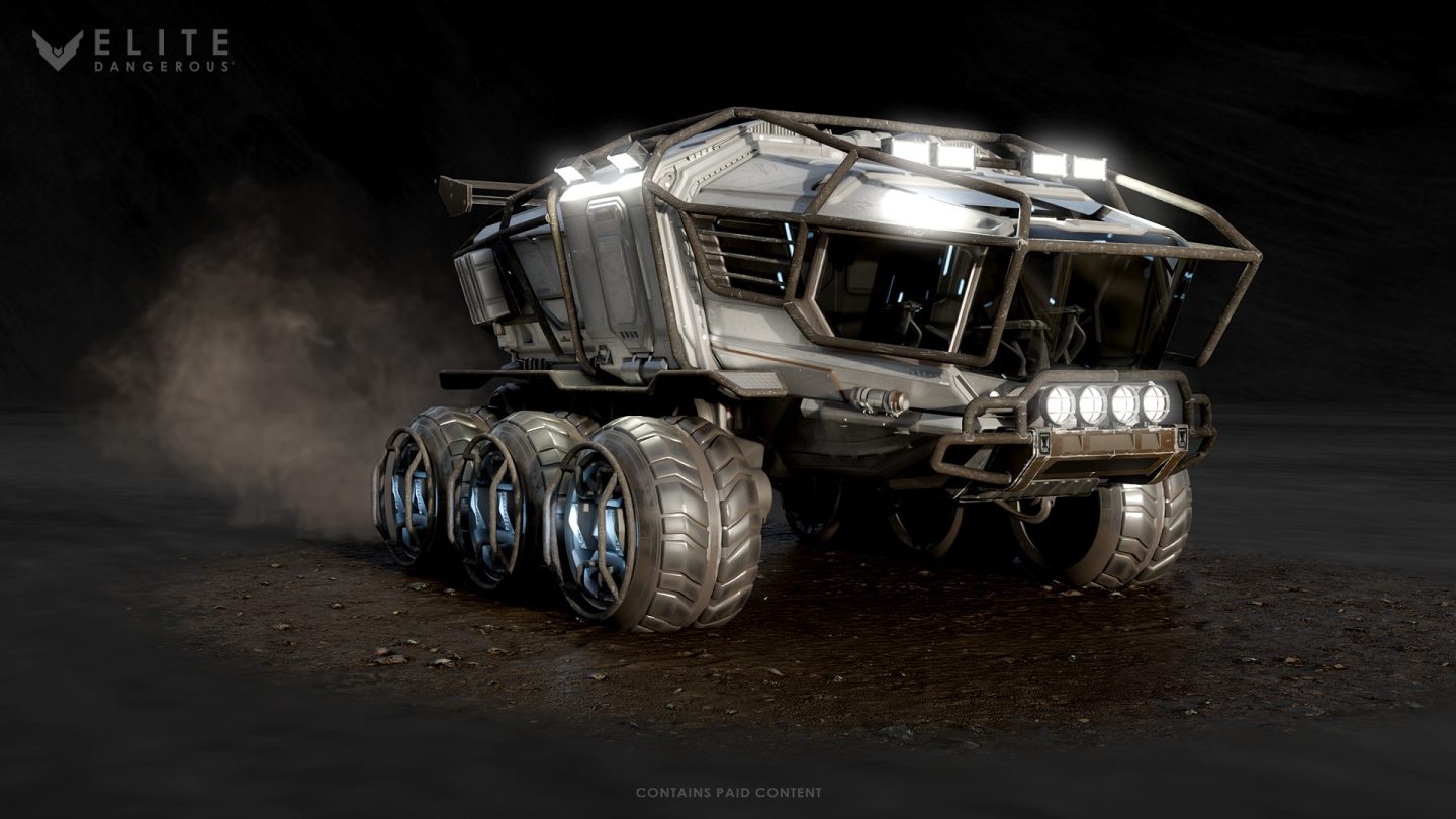 Vista general del Rhino, el SRV especializado en minería de superficie de Elite Dangerous